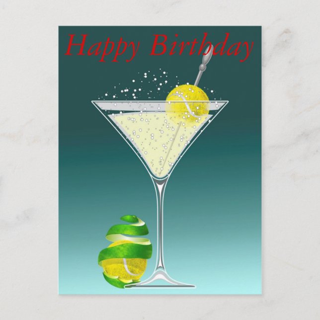 Tennis Martini Happy Birthday Postcard (Front)