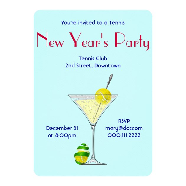Tennis Martini New Year Party Invitation