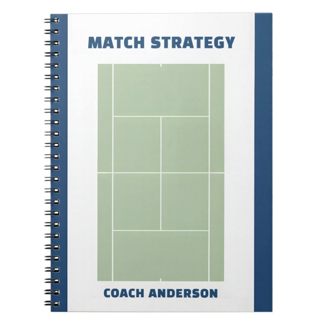 Tennis Match Planning & Strategy Custom Coach Name Notebook (Front)