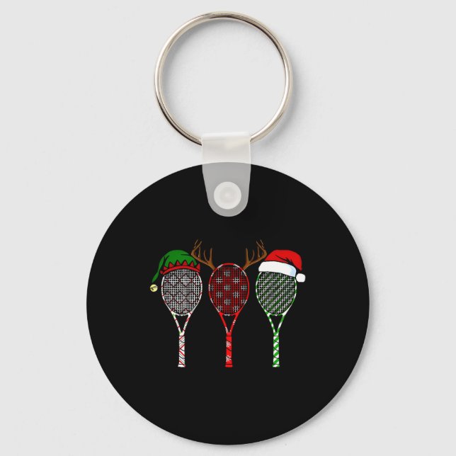 Tennis Merry Chistmas 3 Tennis Racket Christmas  Keychain (Front)