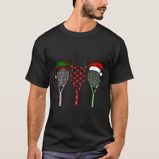 Tennis Merry Chistmas 3 Tennis Racket Christmas  T-Shirt (Front)