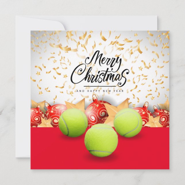 Tennis Merry Christmas and Happy New Year  Holiday Card (Front)