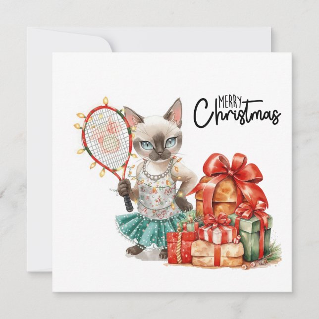 Tennis Merry Christmas for Cat lovers Holiday Card (Front)