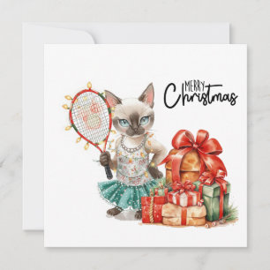 Tennis Merry Christmas for Cat lovers Holiday Card