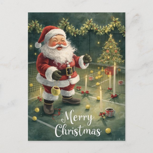 Tennis  Merry Christmas  Santa Claus in the court Holiday Postcard (Front)