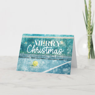 Tennis Merry Christmas tennis ball on the court Holiday Card