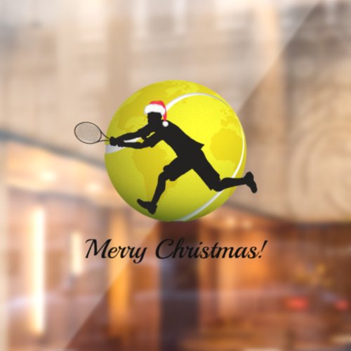 Tennis Merry Christmas Text Player  Santa Hat Window Cling