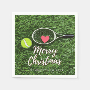 Tennis Merry Christmas with ball and racket love Napkins