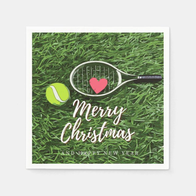 Tennis Merry Christmas with ball and racket love Napkins (Front)