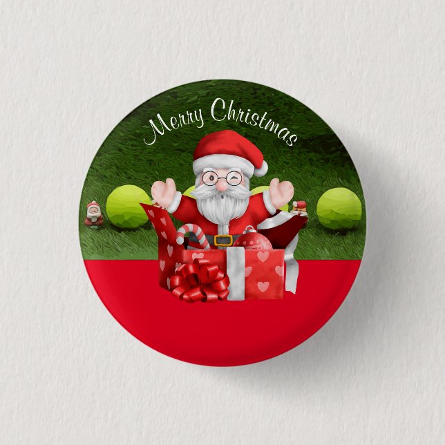 Tennis Merry Christmas with ball and Santa Claus   Button (Front)