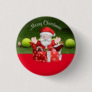Tennis Merry Christmas with ball and Santa Claus   Button