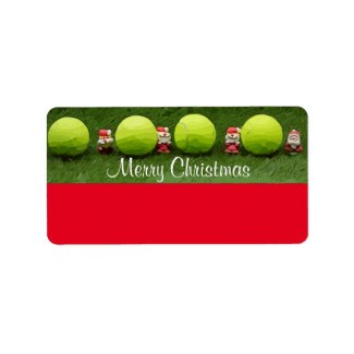 Tennis Merry Christmas with ball and Santa Claus Label