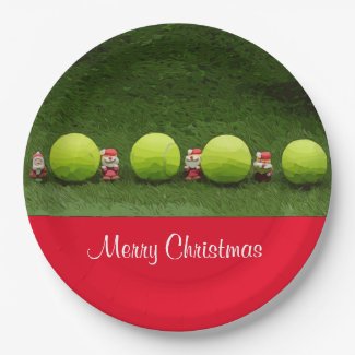 Tennis Merry Christmas with ball and Santa Claus Paper Plate