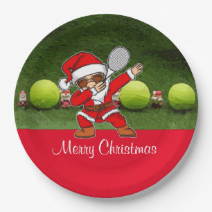 Tennis Merry Christmas with ball and Santa Claus Paper Plates