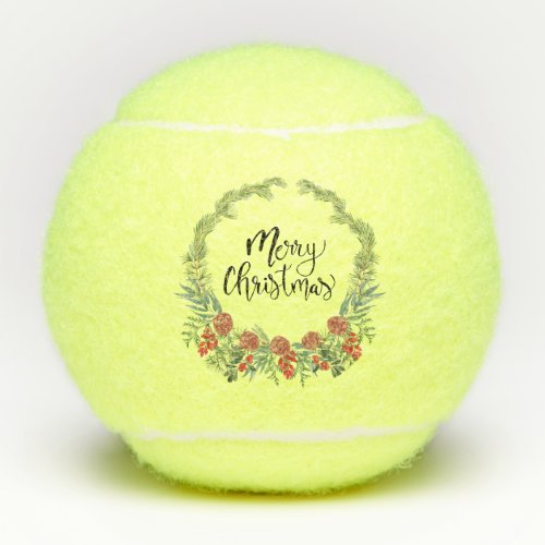 Tennis Merry Christmas with flower wreath Tennis Balls