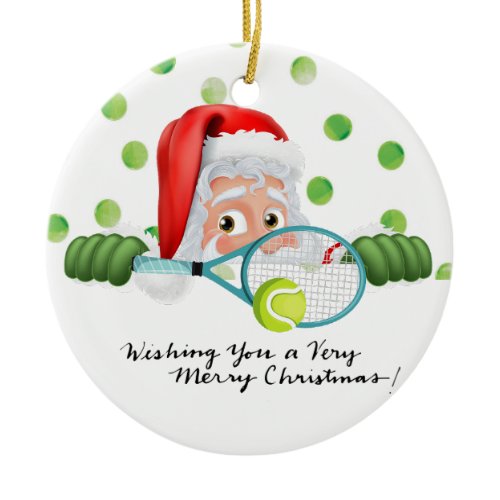 Tennis  Merry Christmas with Santa Claus   Ceramic Ornament