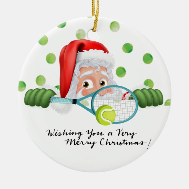 Tennis  Merry Christmas with Santa Claus   Ceramic Ornament (Front)