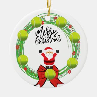 Tennis Merry Christmas with Santa Claus Christmas Ceramic Ornament