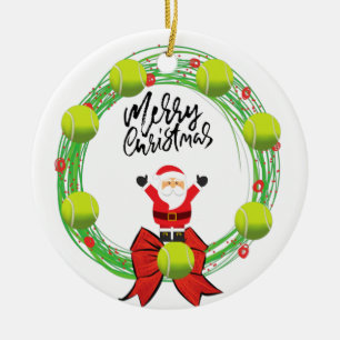 Tennis Merry Christmas with Santa Claus Christmas Ceramic Ornament