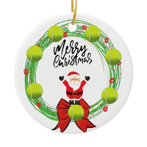 Tennis Merry Christmas with Santa Claus Christmas Ceramic Ornament