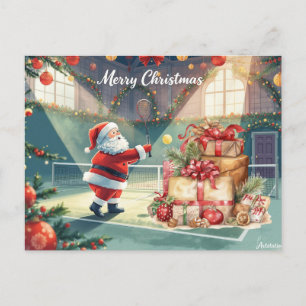 Tennis Merry Christmas with Santa Claus Holiday Postcard