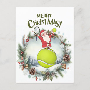 Tennis Merry Christmas with Santa Claus Holiday Postcard