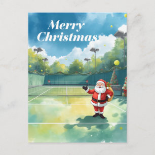 Tennis  Merry Christmas with Santa Claus Holiday Postcard