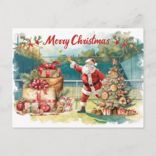 Tennis Merry Christmas with Santa Claus Holiday Postcard