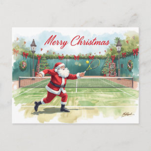 Tennis Merry Christmas with Santa Claus Holiday Postcard