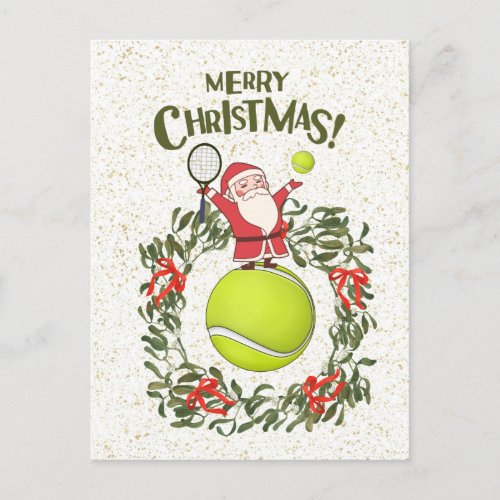 Tennis  Merry Christmas with Santa Claus Holiday Postcard
