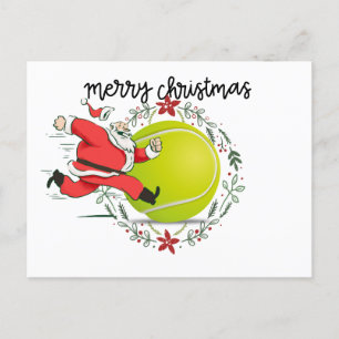 Tennis Merry Christmas with Santa Claus Holiday Postcard