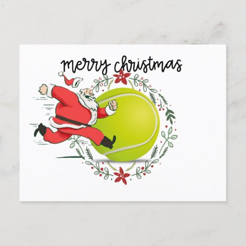 Tennis  Merry Christmas with Santa Claus   Holiday Postcard