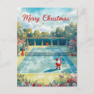 Tennis Merry Christmas with Santa Claus Holiday Postcard