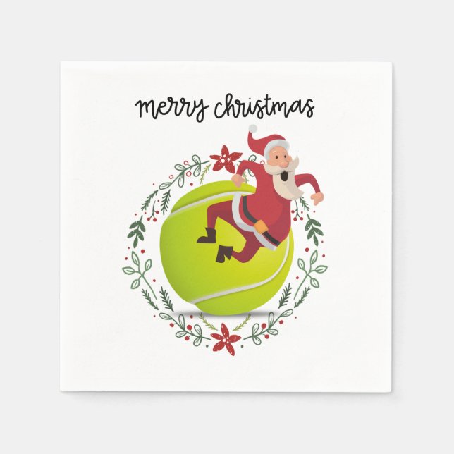 Tennis  Merry Christmas with Santa Claus  Napkins (Front)