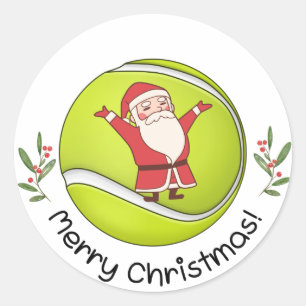 Tennis Merry Christmas with Santa Claus on Ball Classic Round Sticker