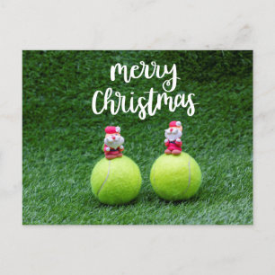 Tennis Merry Christmas with Santa Claus on green Postcard