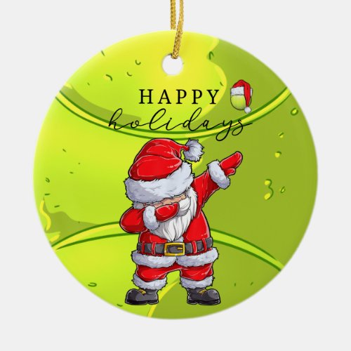 Tennis Merry Christmas with Santa Claus on the top Ceramic Ornament