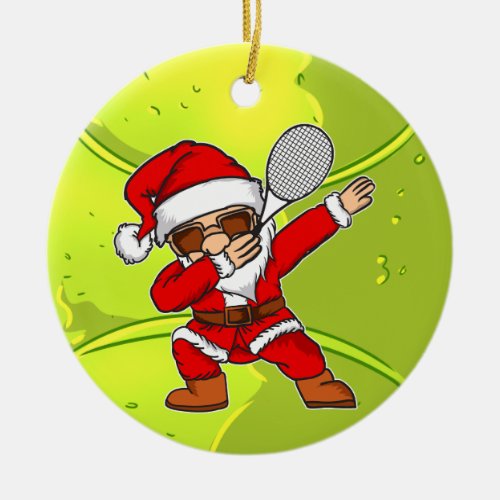 Tennis Merry Christmas with Santa Claus on the top Ceramic Ornament