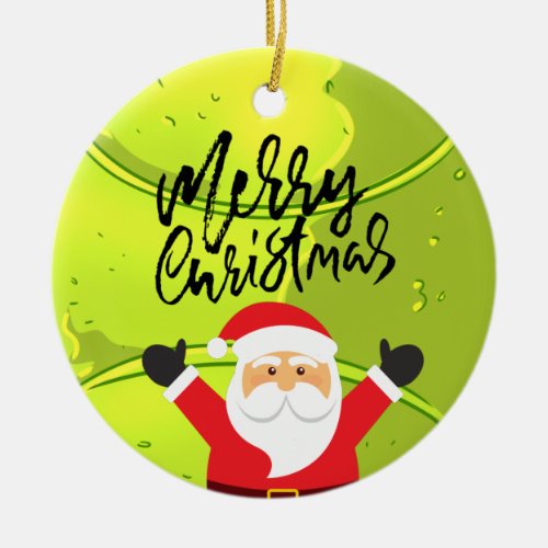 Tennis Merry Christmas with Santa Claus on the top Ceramic Ornament