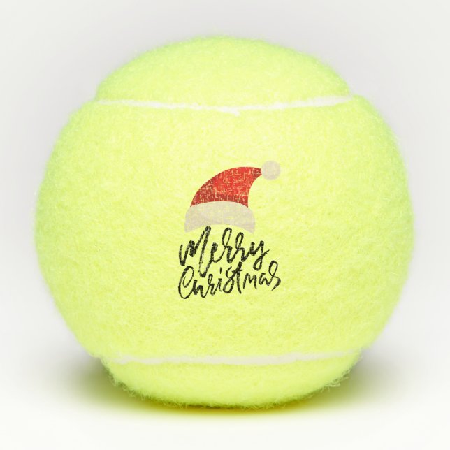Tennis Merry Christmas with Santa hat Tennis Balls (Front)