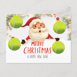 Tennis Merry Christmas with tennis ball Holiday Postcard