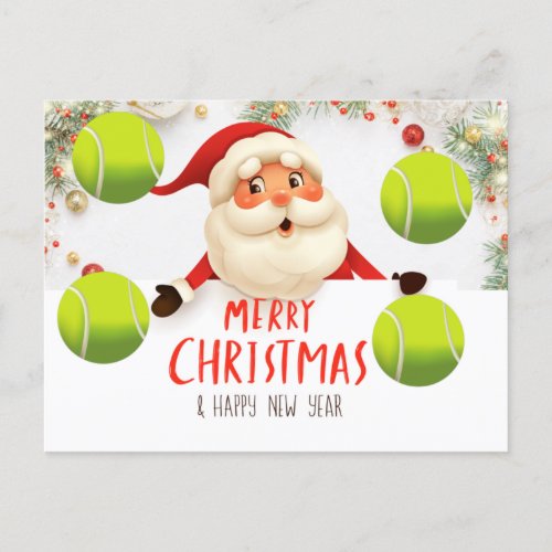 Tennis  Merry Christmas with tennis ball  Holiday Postcard