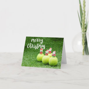 Tennis Merry Christmas with tennis ball Santa hat Card