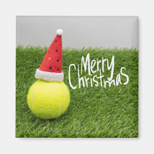 Tennis Merry Christmas with tennis ball Santa hat Magnet