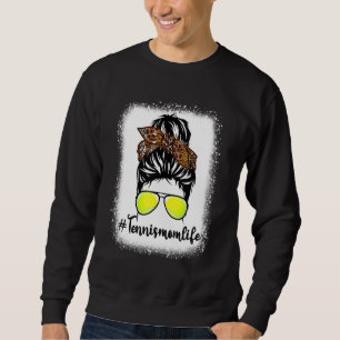 Tennis Mom Life Leopard Messy Bun Hair Women Sweatshirt