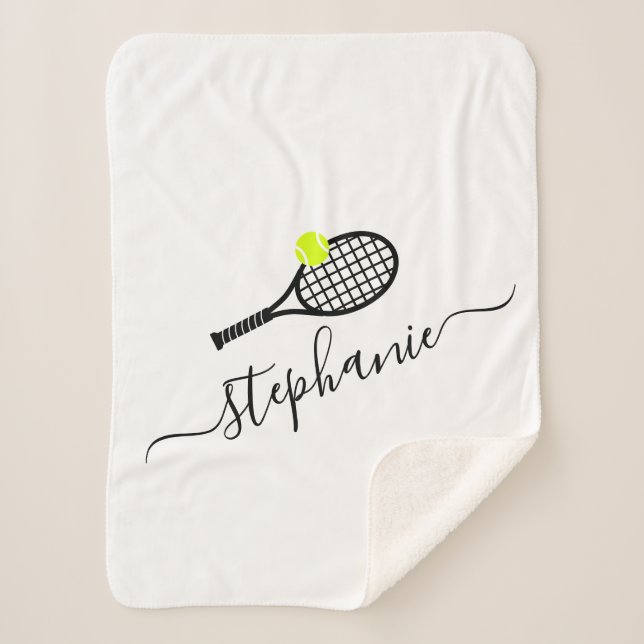 Tennis Monogram Personalized Name Sherpa Blanket (Front)