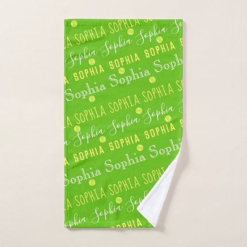 Tennis Monogram Repeating Name Green Yellow Hand Towel