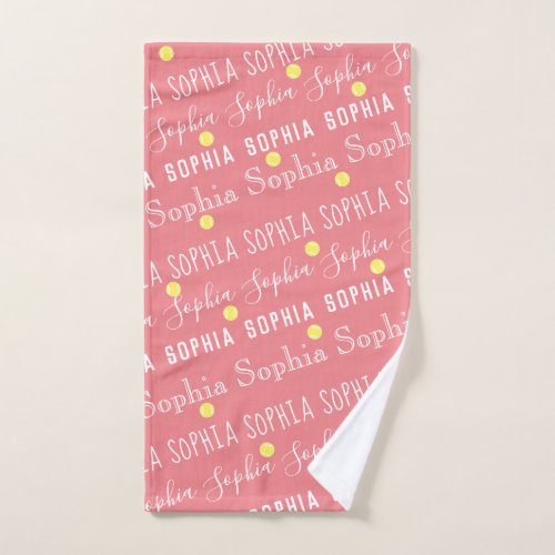 Tennis Monogram Repeating Name Pink Yellow Hand Towel