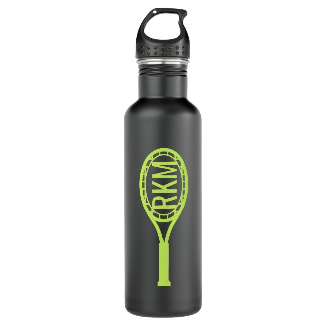 Tennis Monogram Yellow Black Personalized Stainless Steel Water Bottle (Front)