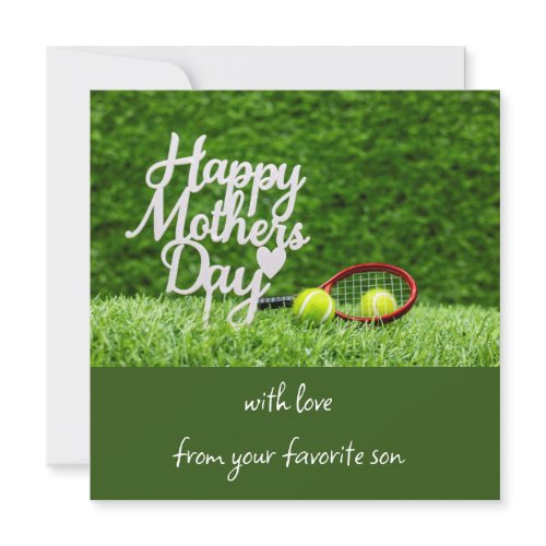 Tennis Mother's Day with racket and ball on green Holiday Card